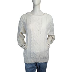Vintage Cream Cable Knit Fisherman Sweater – Ultra-Soft Classic Pullover (M/L)